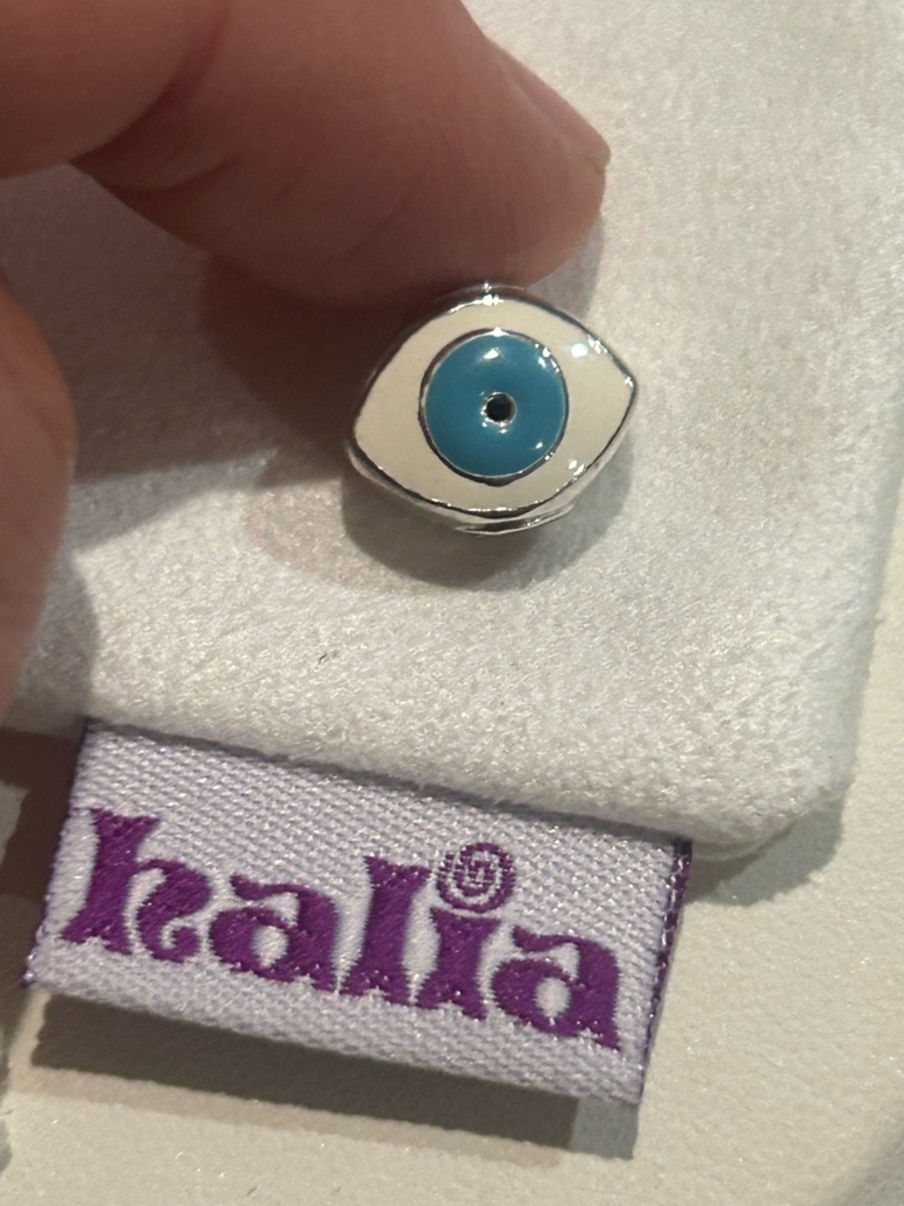 Pandora-style "The Eyes Have It" Charm White & Turquoise Sterling Silver Accent
